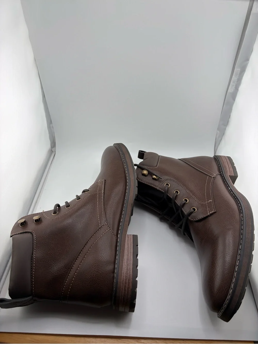 0188: Men's Club Room Westin Dark Brown Leather Boots with Lace-Up Closure